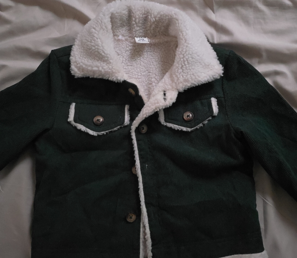 SHEIN Dark Green Corduroy Jacket with White Sherpa Collar